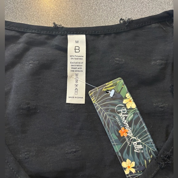 Blooming Jelly Dress Black V-Neck Mini Sleeveless Swiss Dot Pool Cover Up Size M - Picture 2 of 7